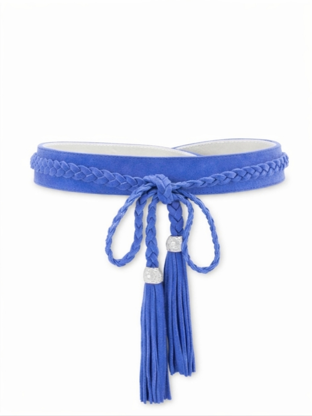 White House Black Market Blue Wide Belt Tassel Tie Wrap Waist Size M/L